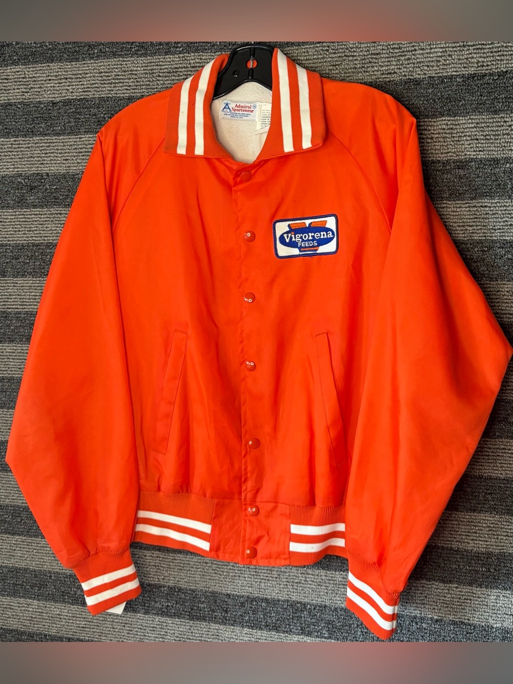 Vintage 80’s Vigorena Feeds Farming Orange Bomber Jacket Men’s Medium EUC
